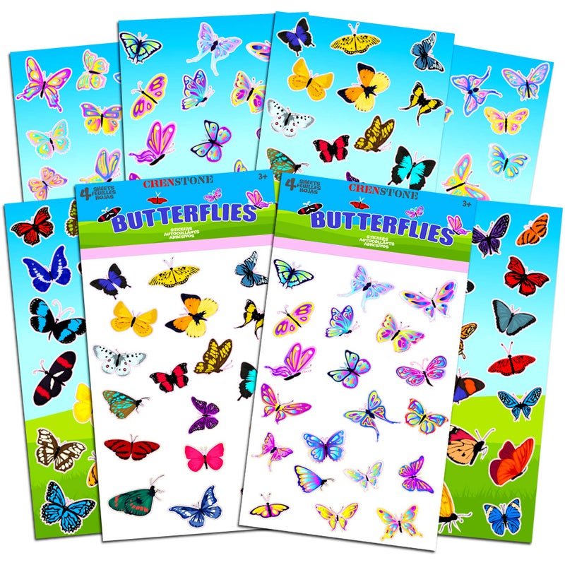 Crenstone Butterflies Stickers Party Supplies Pack ~ Over 160 Butterfly Stickers for Girls Kids Toddlers Adults (Party Favor Craft Scrapbooking Adhesive Sticker Sheets by Crenstone) - Image 1